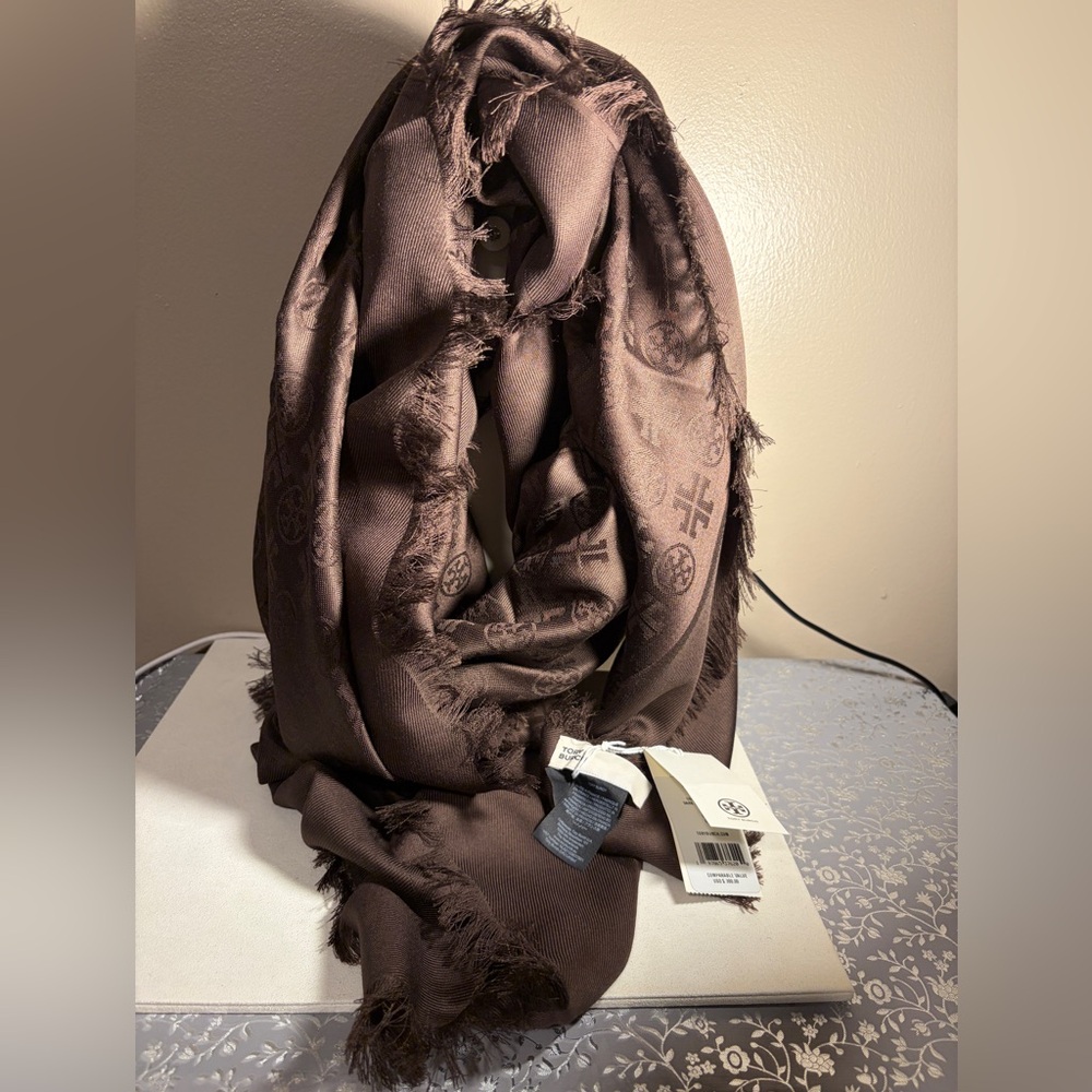 Tory Burch Dark Roast Fringe Scarf